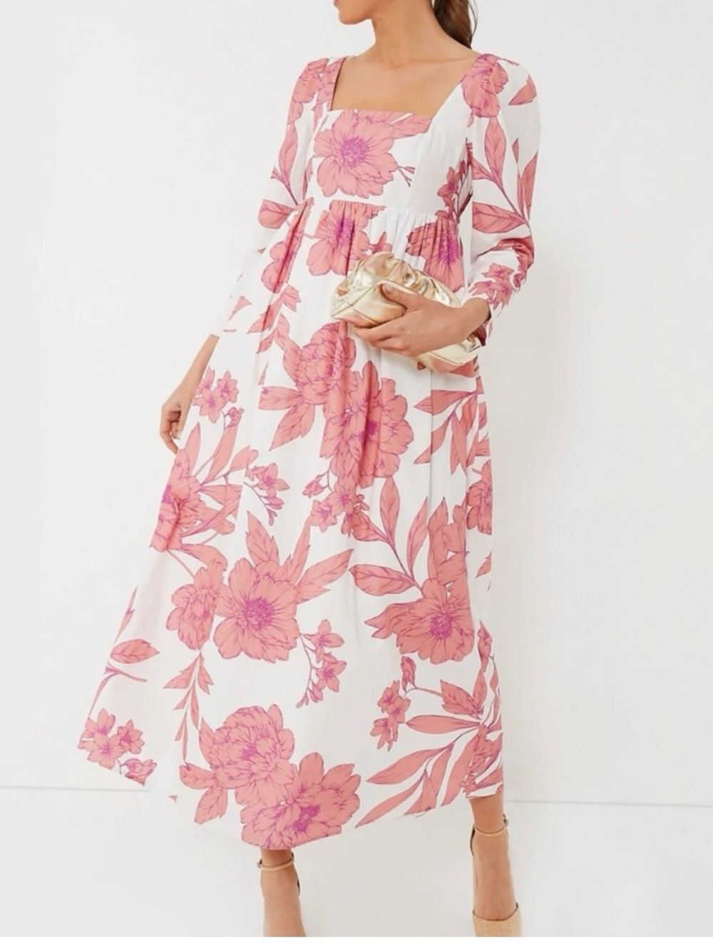 HYACINTH HOUSE Coral Peony Print Carina Maxi Dress SIZE M